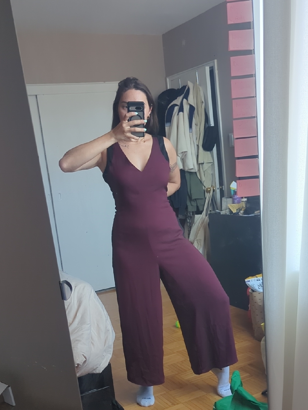 BCBGMaxAzria Plum V-Neck Wide-Leg Sleeveless Jumpsuit
